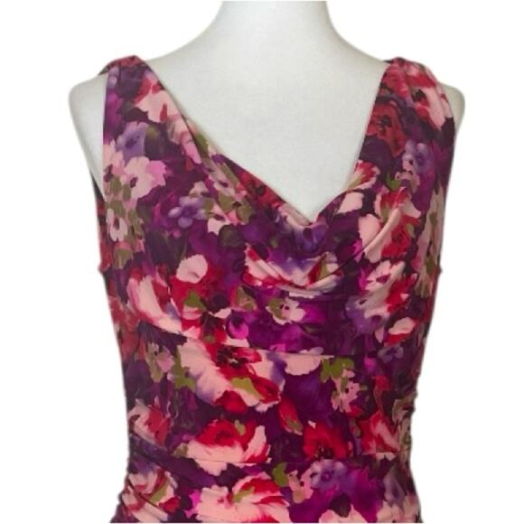 Lauren Ralph Lauren Dress Drape Neck Shirred Link Purple Floral Women’s Size 12 - Picture 7 of 14